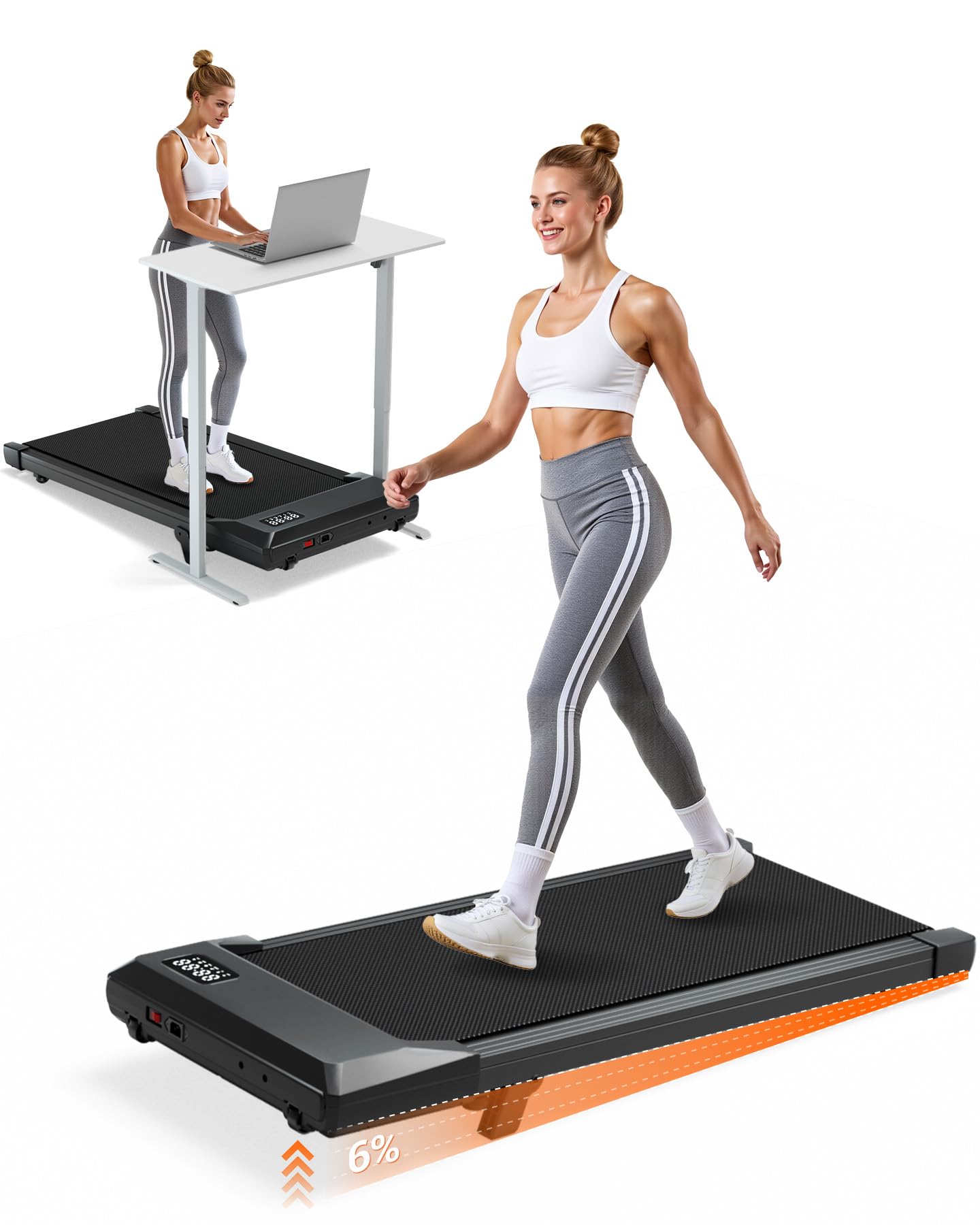 Lacuffy Walking Pad,6% Manual Incline Walking Pad Treadmill,Under Desk Treadmill for Home Office, with App & Remote,2.5HP Quiet,LED Display,300 lbs Capacity