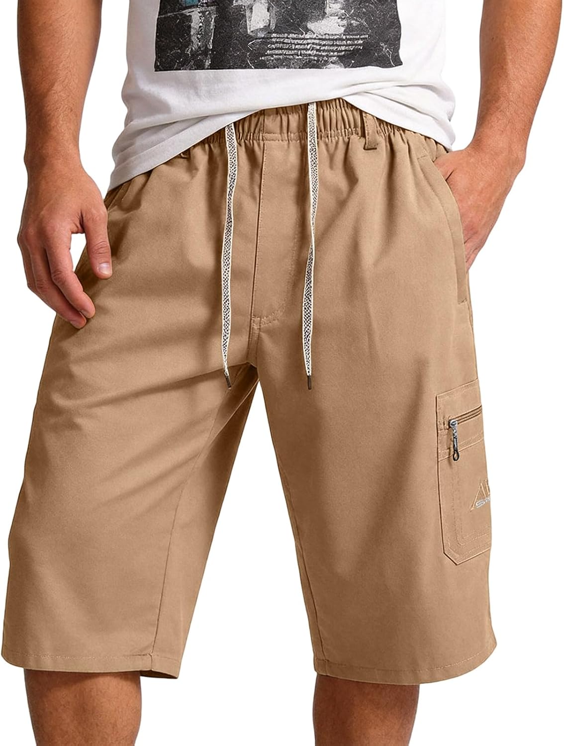Cargo Shorts for Men Drawstring Stretch Elastic Waist Casual Work Golf Shorts Men