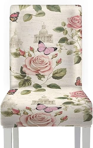 Miniatura 3 de Rnyleeg Red Rose Butterfly Chair Covers for Living Room No Arms Stretch Dining Chair Covers Set of 1 Soft Washable Kitchen Chair Protector Cover