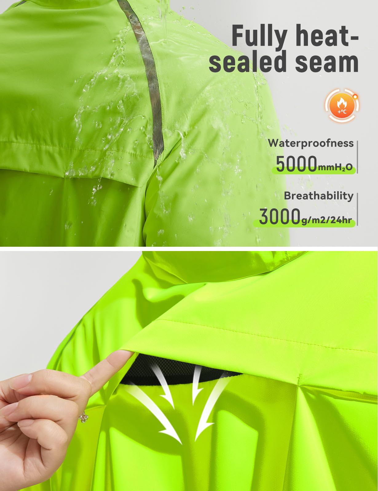 baleaf Veste de Cyclisme pour Homme Plus Longue, Imperméable Respirante Randonnée Running Coupe Vent Légère anti Pluie Grand Tall