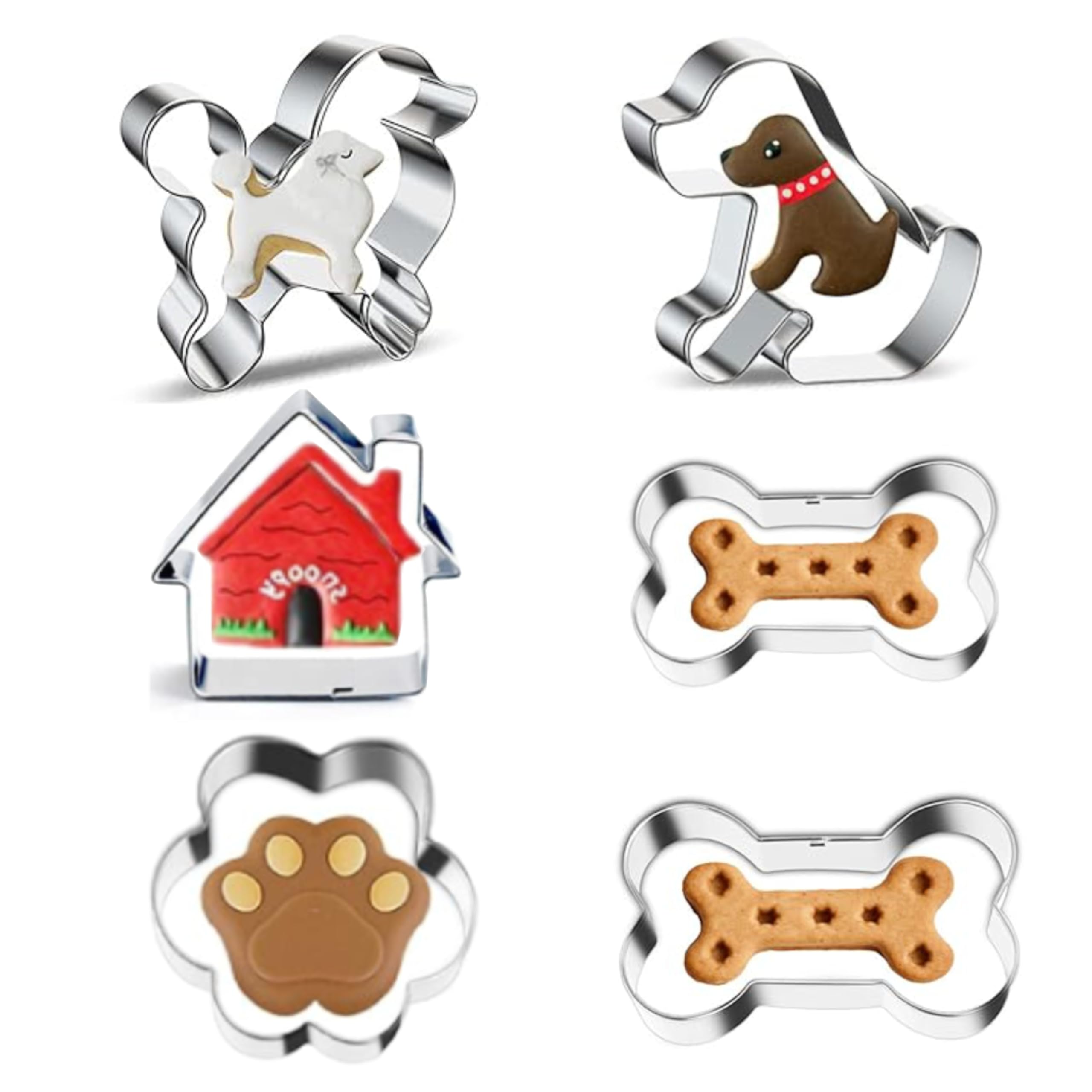 NESLIN Animal Cookie Cutter Set - 6pcs Dog and Cat Cookie Mold for Homemade Treats, Stainless Steel Cookie Cutter molds for Homemade Dog Biscuit Treats Cutters Suitable for Cakes and Cookies (Dogs)