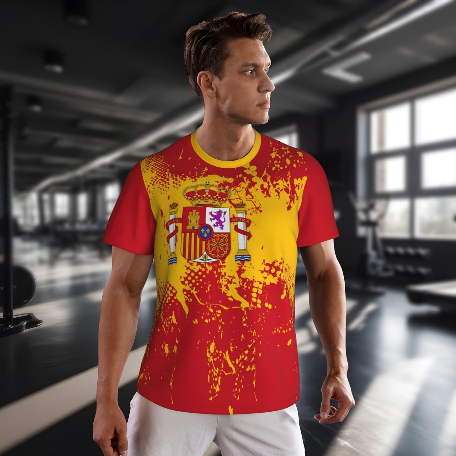Spain Flag Grain Sports Jersey T-Shirt 3D Print for Running Cycling Soccer Tennis Fitness Fans Mesh Shirts