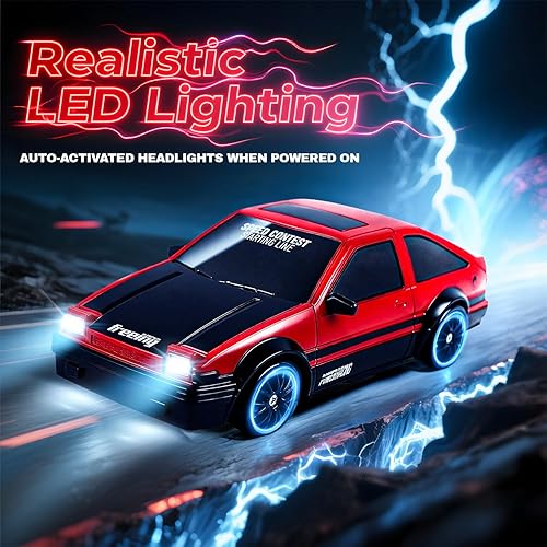 Miniatura 2 de SANCO Coche de deriva RC 124 con luces LED, auto de control remoto de 2.4 GHz, incluye 2 baterías y 2 juegos de neumáticos para carreras y deriva,