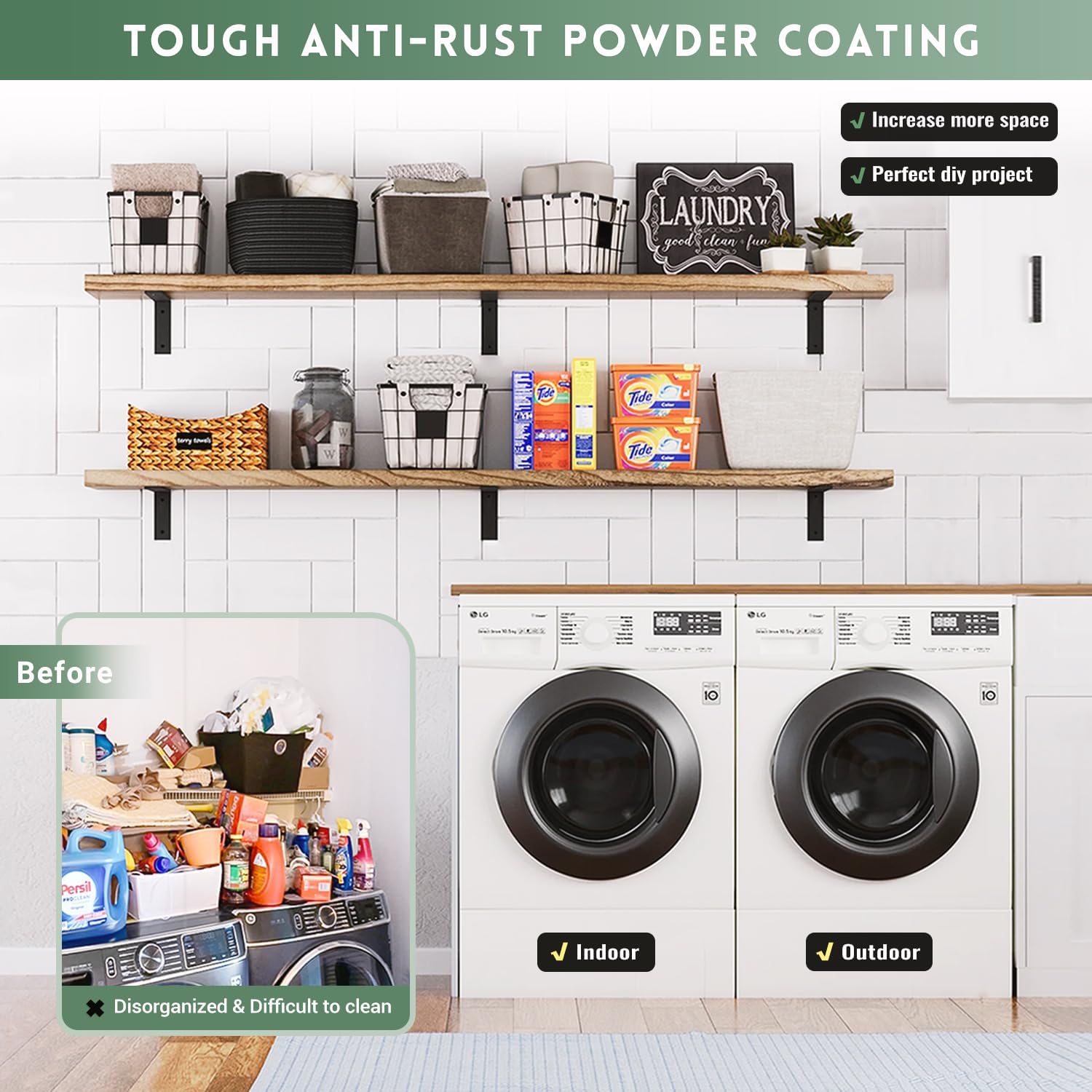 Shelf Brackets Heavy Duty 14 Inch Black L Brackets for Shelves 6 Pack 5mm Thick Wall Mounting Floating Metal Iron Shelf Support for Wood with Screw