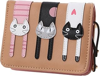 [WBLLGG] かわいい猫柄の ミニ財布 かわいい 二つ折り財布 ガールズ レディース キャメル