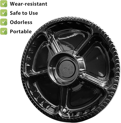 Miniatura 10 de Apatal 12 bandejas desechables para frutas, bandeja redonda de plástico para servir aperitivos con tapa, 6 compartimentos, recipientes divididos de
