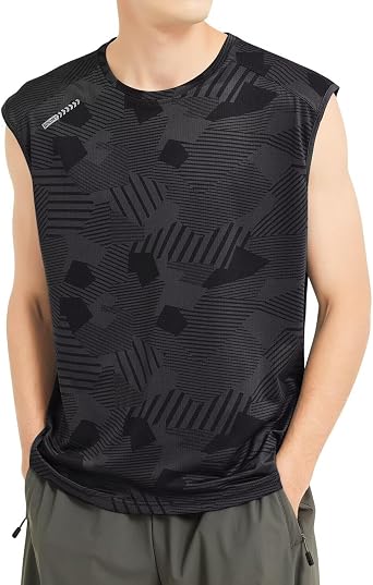 THREEGUN, Mens Sleeveless Tank Top, Large Size, Cool, Sports Shirt, Training Wear, Running, Muscle Training, Quick Drying