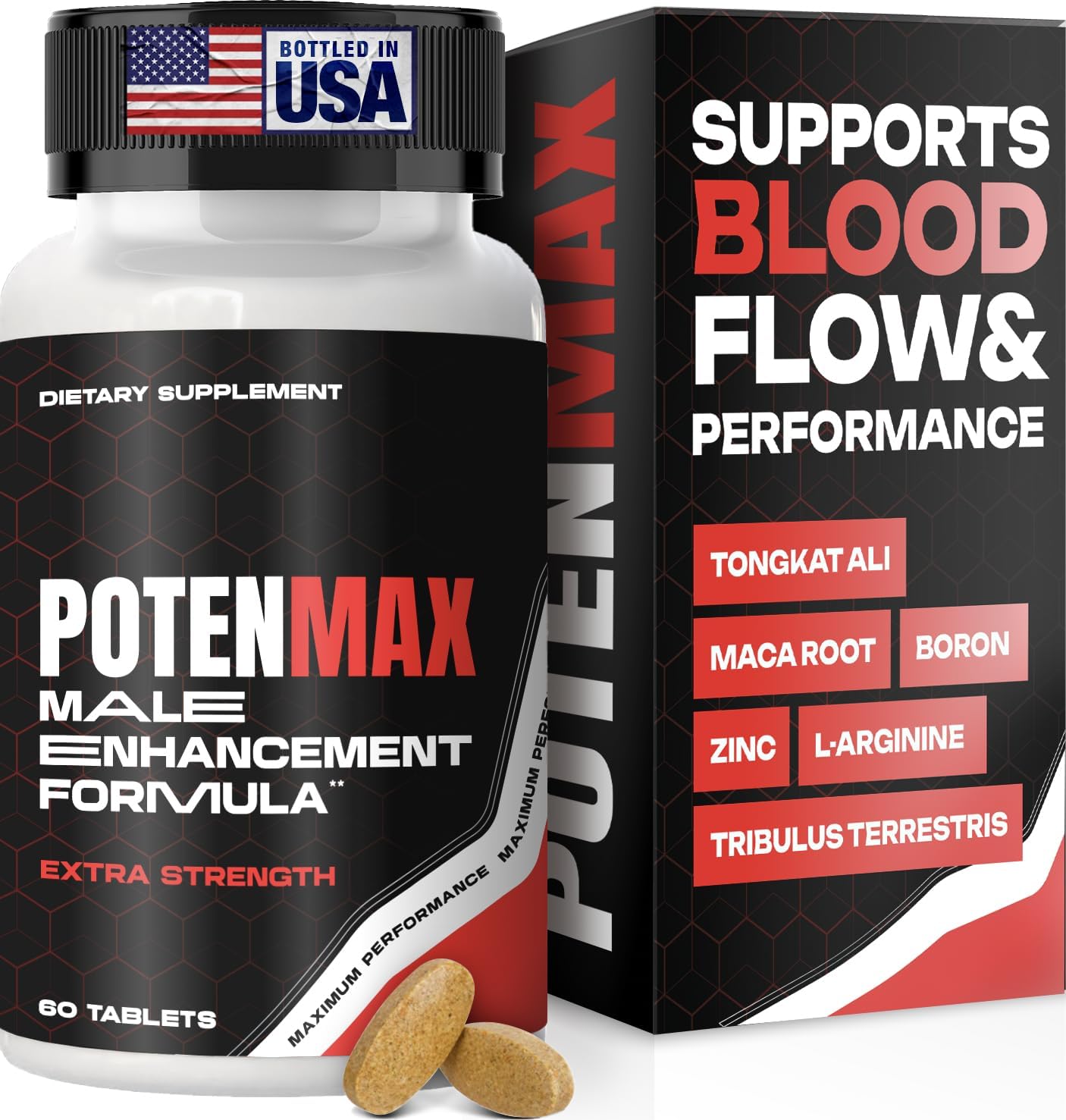 Libido Support for Men - 19-in-1 Vigor Pills for Men Fast Acting with Tongkat, Tribulus, Maca, L-Arginine, Mens Testosterone Booster, Potenciador para Caballeros - Blood Flow, Size & Stamina - 60ct