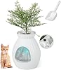 PETSITE White Plant Litter Box, Cat Hidden Litter Box Enclosure with Artificial Plant, Advanced Odor Removal System, Detachable Door Curtain, Cat Litter Scoop, Large Planter Litter Box
