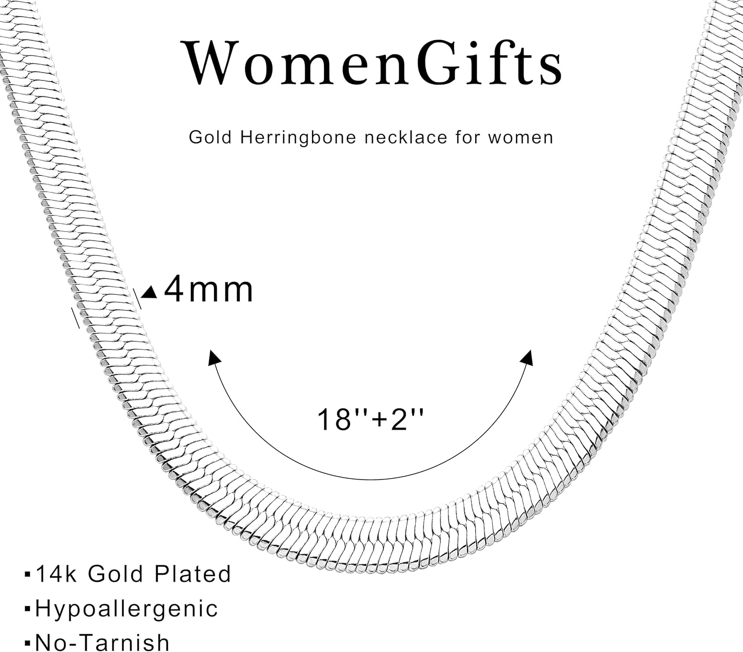WomenGifts 4mm Dainty Silver Long Herringbone Necklace for Women – Stainless Steel Dainty Snake Chain Choker, Trendy Simple Long Layered Jewelry Non Tarnish, 18 Inch Long Chain, Gift for Her image 4