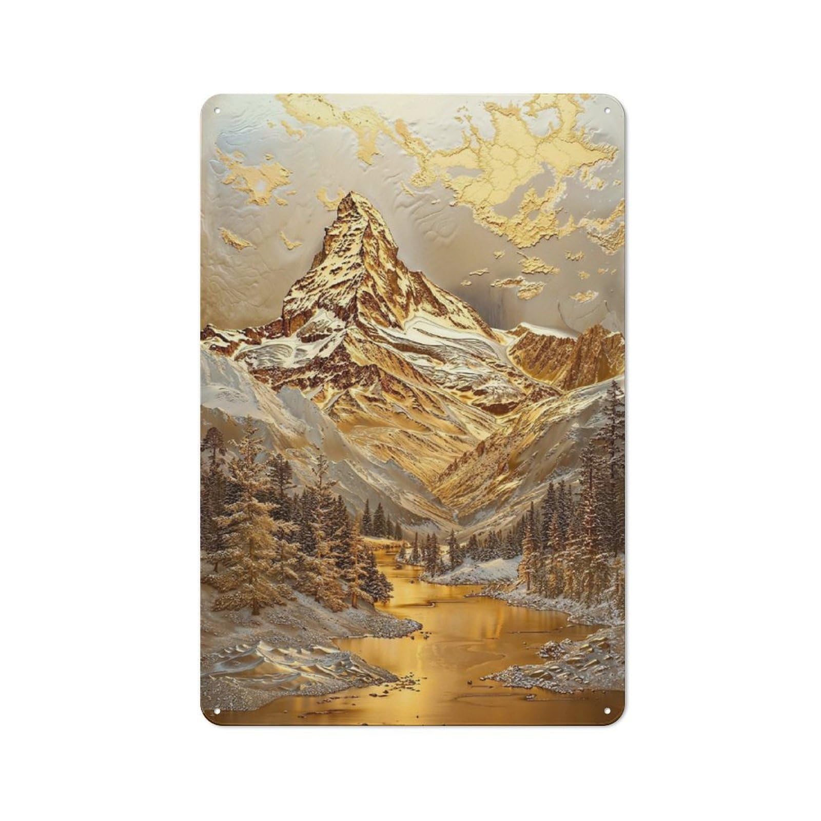 Gilded Matterhorn Majesty Metal Wall Plaque, Easy to Hang Plaque for Garage, Shed, Workshop Or Hobby Room, 30x20cm