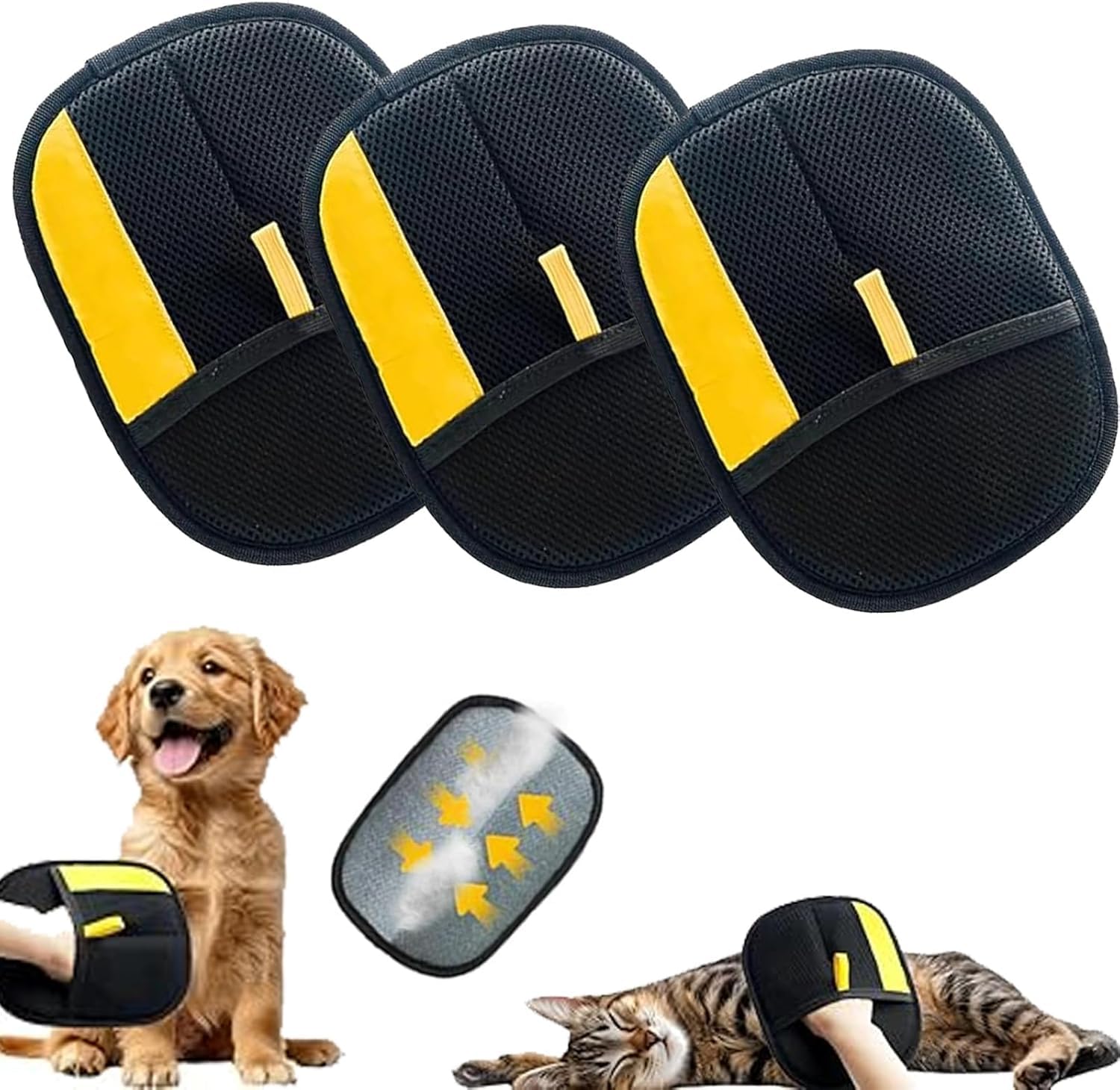 ypsdfs Pet Hair Remover Glove, Double-Sided Grooming Mitt for Cats and Dogs - Electrostatic Pet Hair Removal Glove & Dog Hair Remover for Sofas and Carpets,3PCS