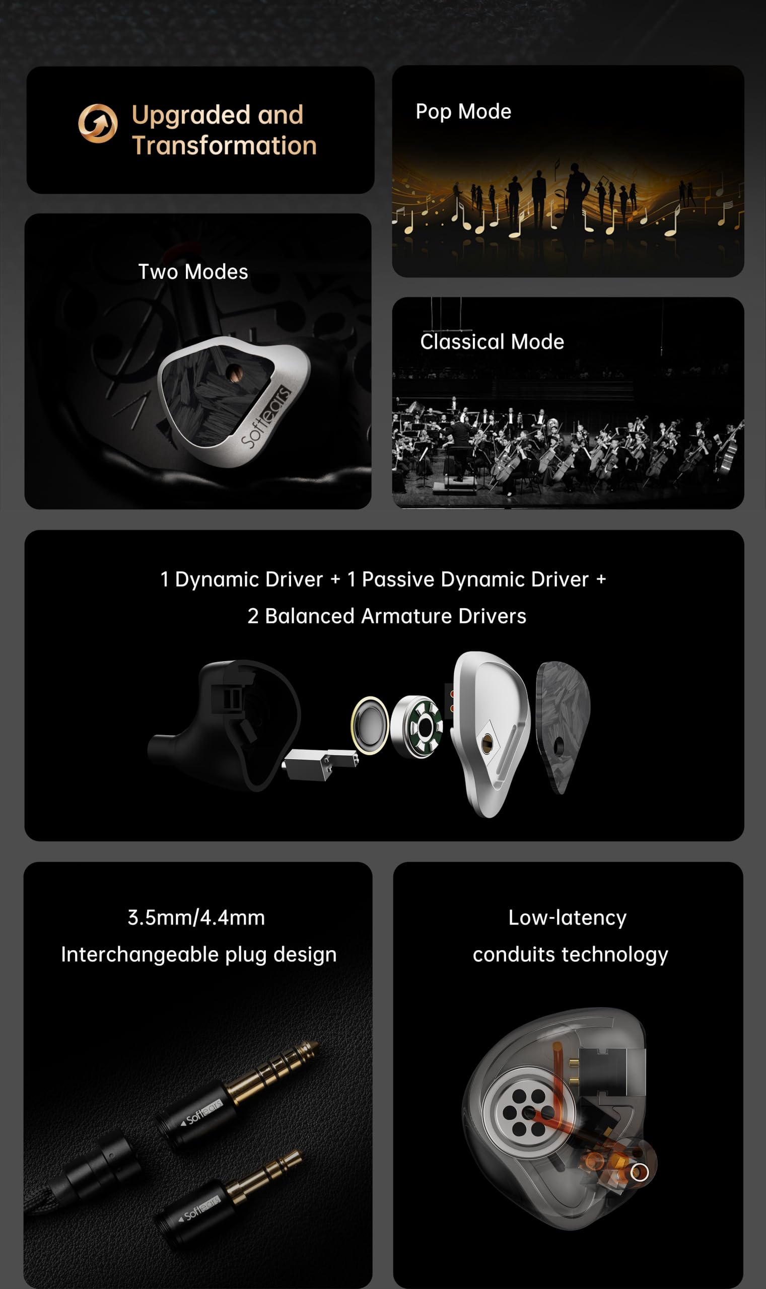 LEAUDIO Softears Volume S słuchawki 1DD+1Pasywne DD+2BA z wymiennymi słuchawkami 3,5 mm/4,4 mm