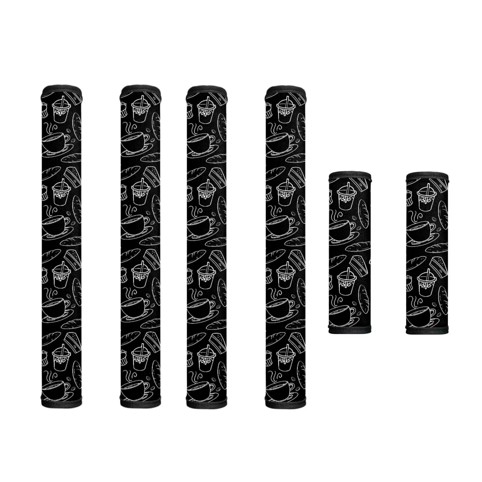 Neoprene Refrigerator Door Handle Covers Set of 6 Waterproof Electrical Kitchen Appliances Anti-Slip Microwave Dishwasher Door Cloth Protector, Coffee Beverage Baguette Cake Black
