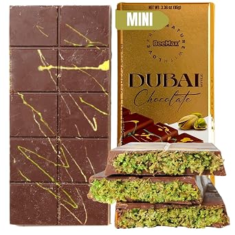 BeeMax Authentic Dubai-Style Mini Chocolate Bar, 3.36 oz Pack of 1 - Luxurious Milk Chocolate with Kadayif and Pistachios - Middle Eastern Gourmet Indulgence - Ideal for Gifting & Special Occasions