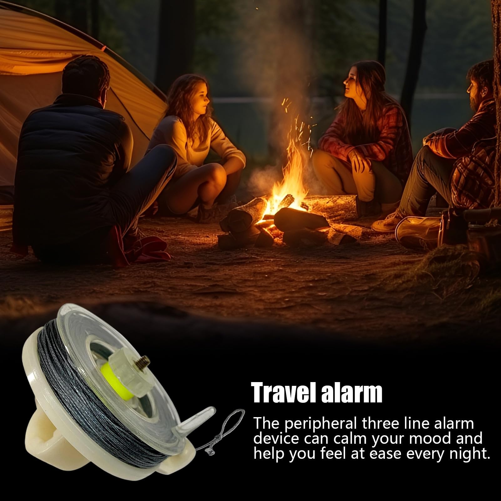 Trip Wire Alarm Kit, Perimeter Alert System, Heavy-Duty Weatherproof Design, Reusable Reel with 82ft Steel Wire, for Camping, Hunting, Farm, Survival Security and More