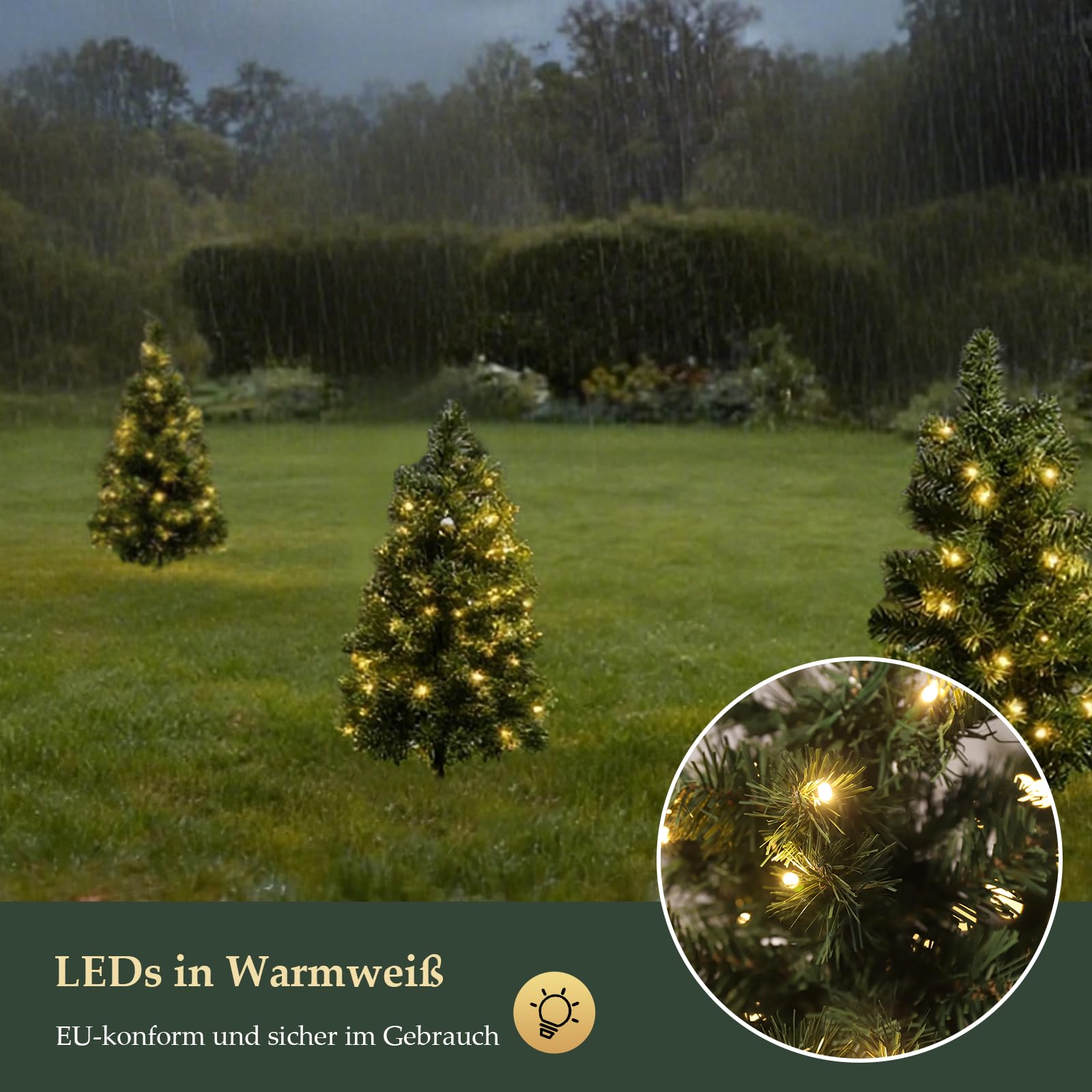 SALCAR 3er-Set Künstlicher Weihnachtsbaum 60 cm mit Beleuchtung – PVC Tannenzweige mit Erdspieß, ideal für Außenbereich und Gartendeko