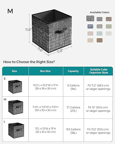 Miniatura 80 de SONGMICS - Cubos de almacenamiento, cubos plegables de 13 pulgadas, con asas dobles, juego de 6, organizadores de armario para estantes, color gris