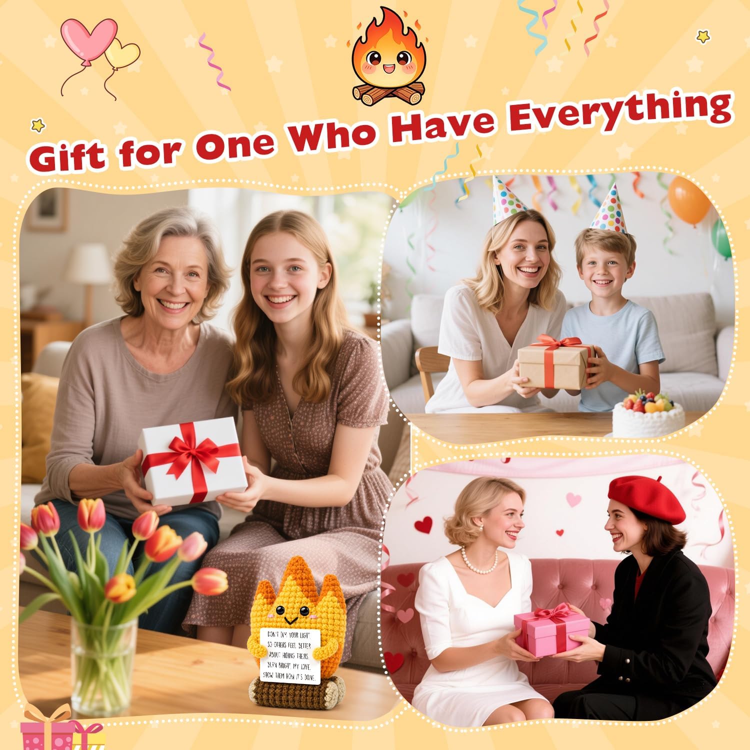 Inspirational Encouragement Gifts for Women Friends, Handcrafted Crochet Campfire Keepsake, Emotional Support Desk Decor, Positive Affirmation Cheer Up Present for Daughter Girlfriend Wife