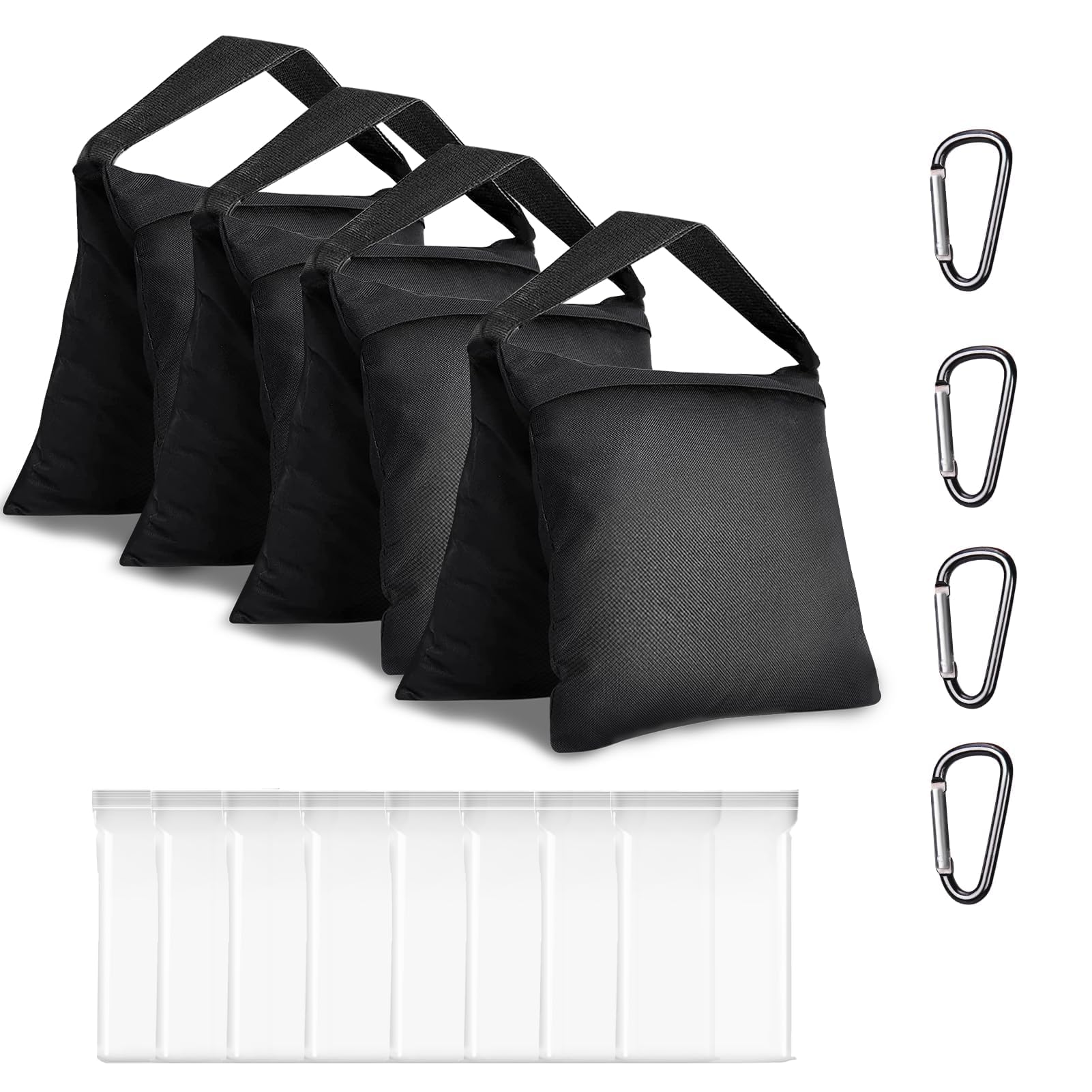 Heavy Duty Sandbags, Light Stand Counterweight Sand Bag, Studio Saddle Weight Bags Designed for Photo Studio, C stand, Photography, Live Recording - (Black - 4 Packs)