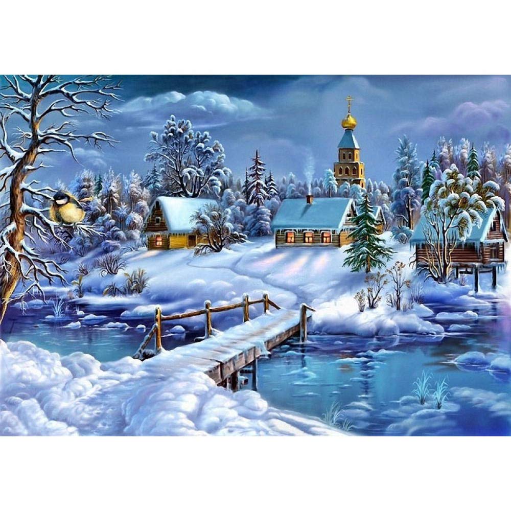 Canevas Broderie Point De Croix Kit Complet Adulte Debutant Paysage Maison Hiver Neige Paysage Imprimé Tissu 11Ct Point De Croix Motifs De Broderie