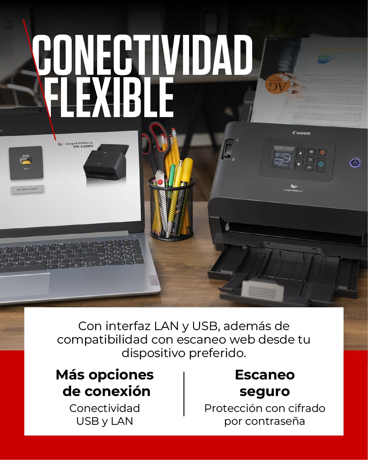 Canon imageFORMULA DR-S250N Escáner de Documentos | Escaneo web sin controladores y escaneo directo | LAN Gigabit y USB 3.2 | Alimentador automático de 60 hojas | 50 pág/min | Software CaptureOnTouch
