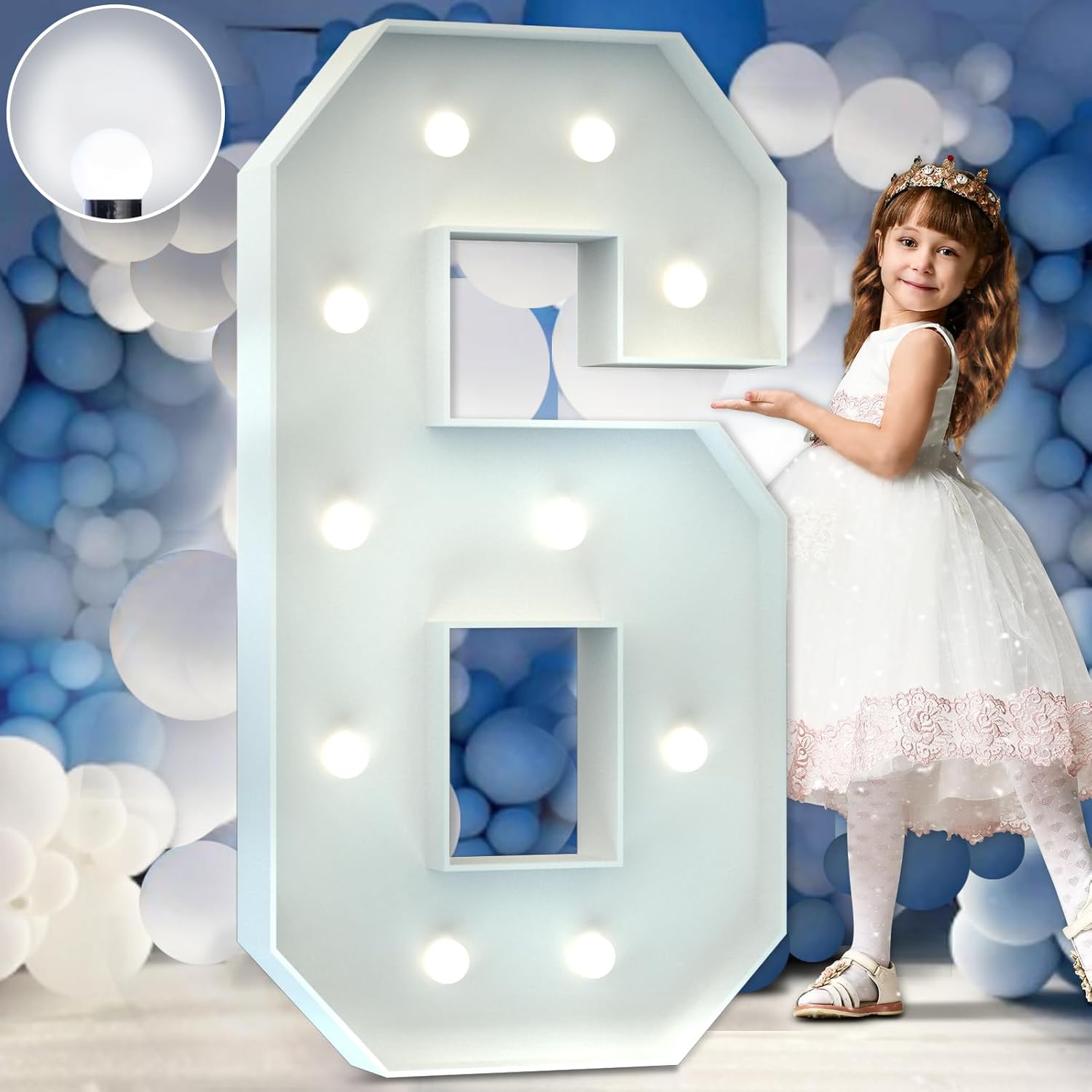 Marquee Numbers 4 Feet Tall Big Light Up Numbers 6th 16th 60th Happy Birthday Decorations Girl Boy Sweet 16 White Anniversary Party Decor Large Cardboard Prop Backdrop Sign 6 Number 6 4ft White
