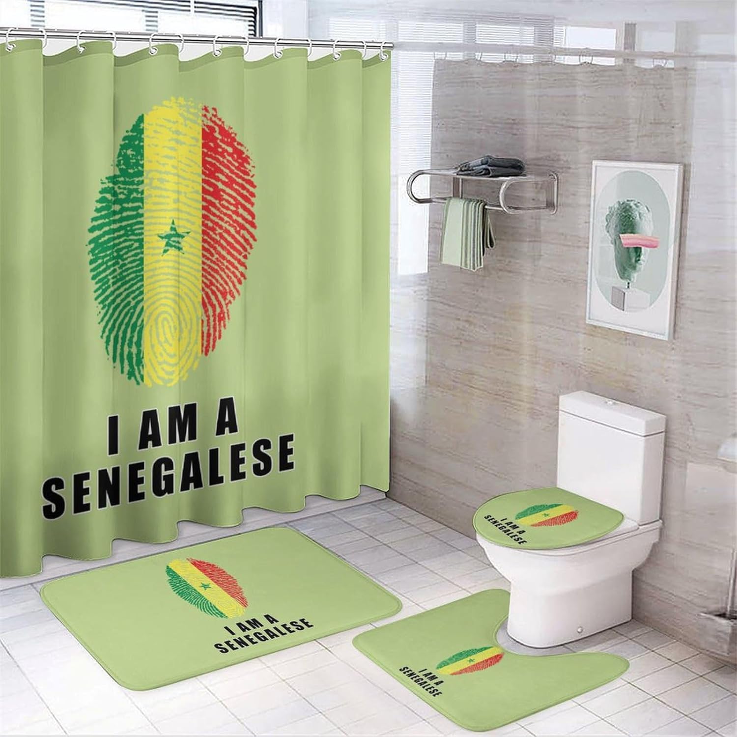 Senegal I Am A Senegalese Modern Bathroom Sets with Shower Curtain and Rugs Decor 4 Pcs with 12 Hooks