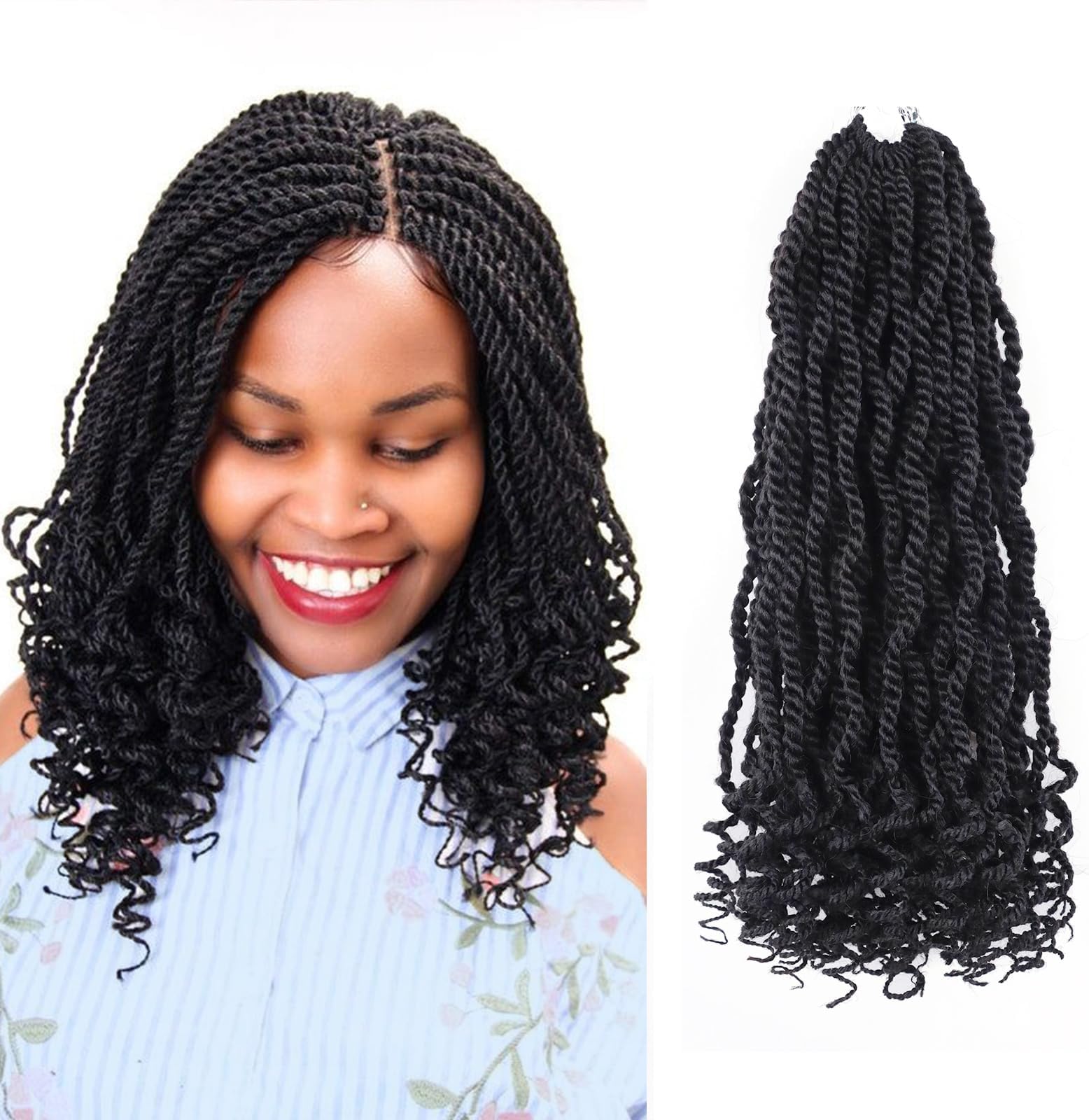 Aeagoo Senegalese Twist Crochet Hair 12 Inch 8 Packs Crochet Braids for Black Women Pre Looped Short Kinky Twist Micro Braids Crotchet Braiding Hair with Curly Ends Wavy Rope Twist (12 Inch,1B)