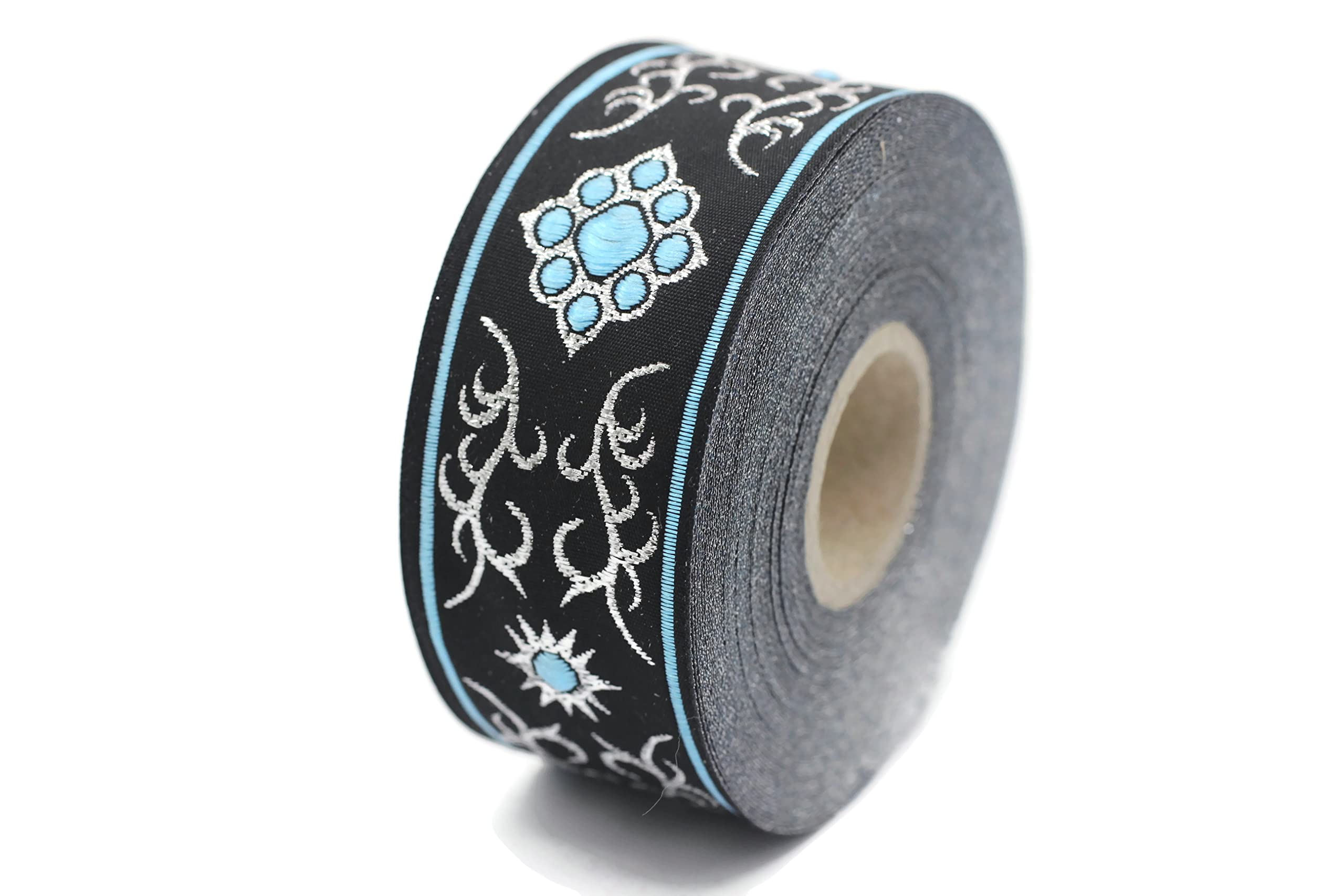 Nastri jacquard blu metallizzato da 35 mm (3,5 cm), finiture ricamate nativi americani, finiture in tessuto, jacquard tessuto, bordo tessuto, 35806