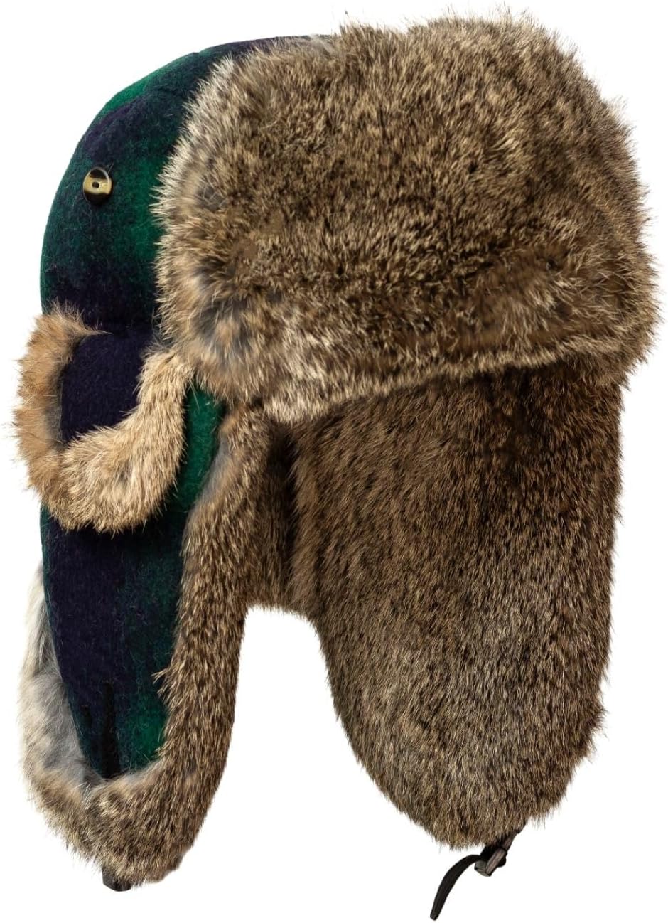 Mad Bomber Original Red Plaid Wool Aviator Pilot Hat Real Rabbit Fur Trapper Hunting Cap