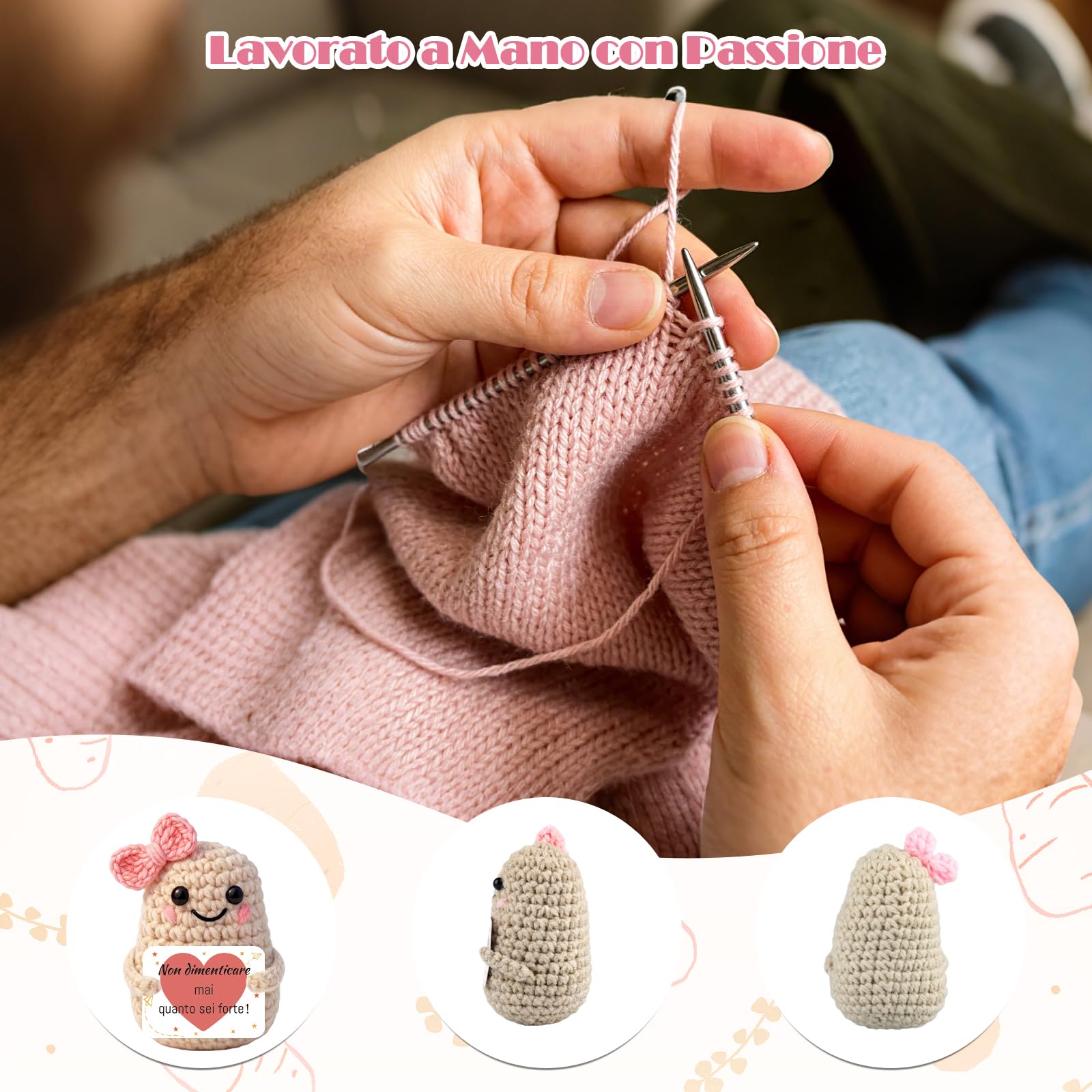 Regalo Laurea Patata Incoraggiante all'Uncinetto a Mano - Pocket Hug Patata Fortunata con Portafortuna Esami e Biglietto di Auguri, Regali Laurea Originali per Donna Uomo - 2