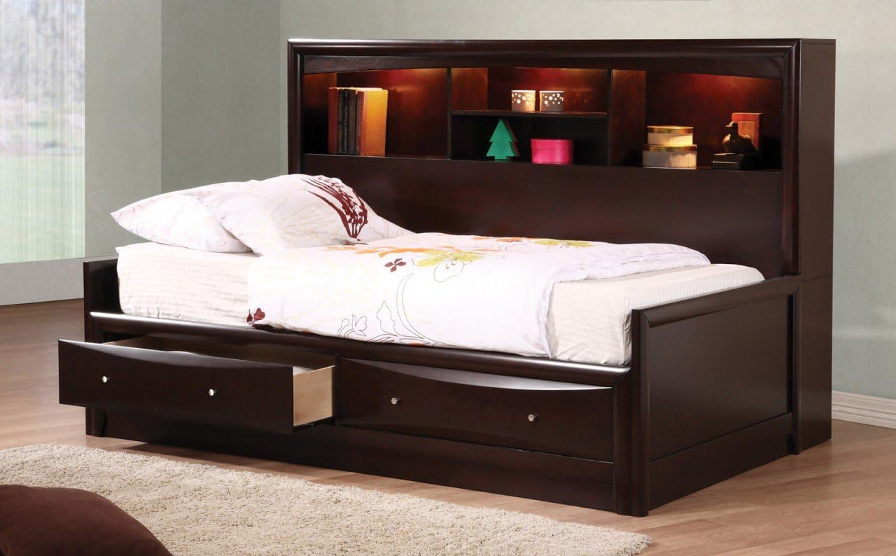 Coaster Furniture Phoenix Daybed with Bookcase and Storage Drawers Cappuccino Youth Twin Bed 400410T Coaster Furniture Phoenix Daybed with Bookcase and Storage Drawers Cappuccino Youth Twin Bed 400410T