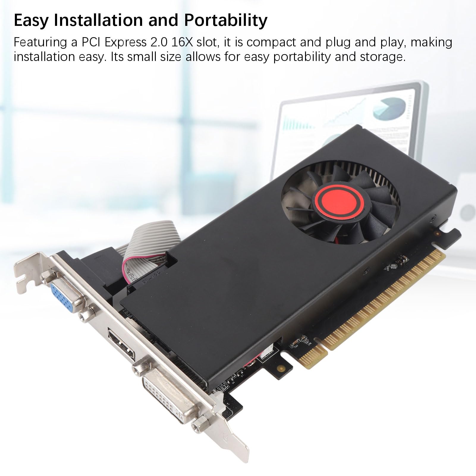 Karta Graficzna, 4 GB DDR5 128 -bitowa Karta Graficzna, Interfejs PCI Express 2.0 16X, HDMI, DVI, VGA, Pojedynczy Wentylator, Komputerowa Karta Graficzna do Pracy