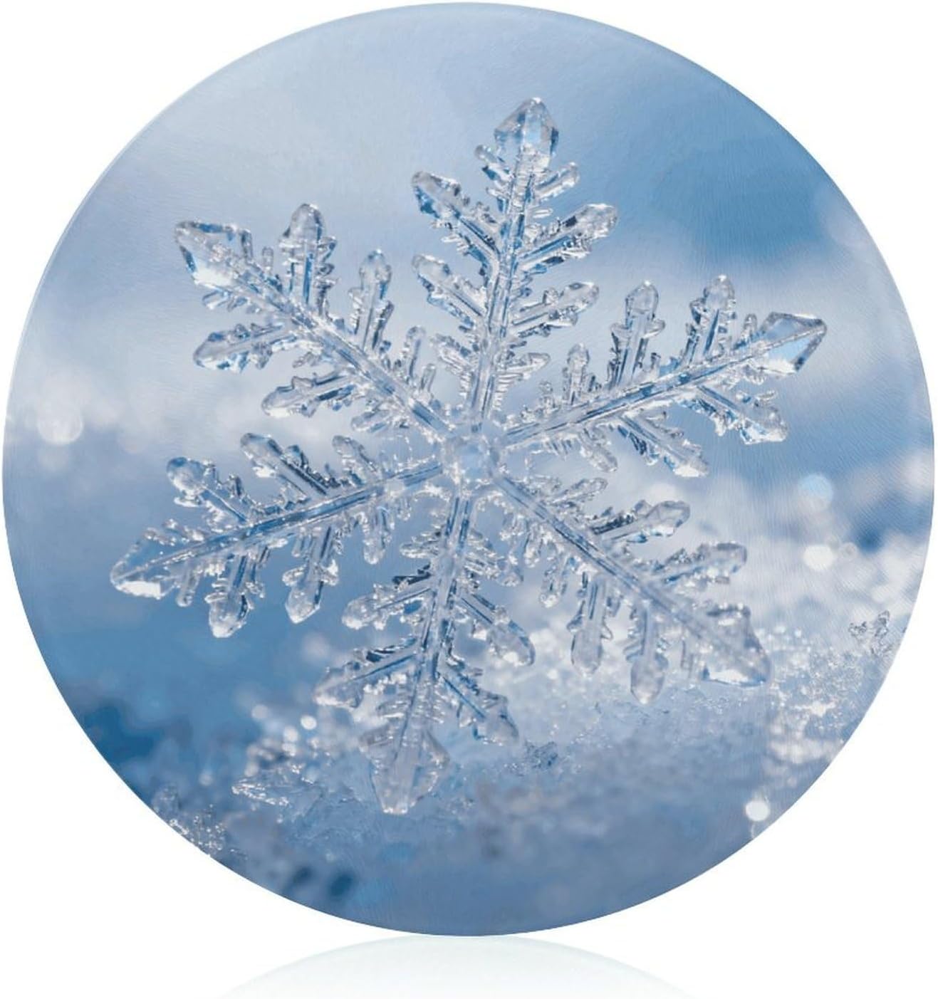 Icy Snowflakes Cutting Board Portable Small Chopping Boards Tempered Glass Kitchen Counter Protector Non-Slip Round Charcuterie Boards Mat for Bar Cheese Board