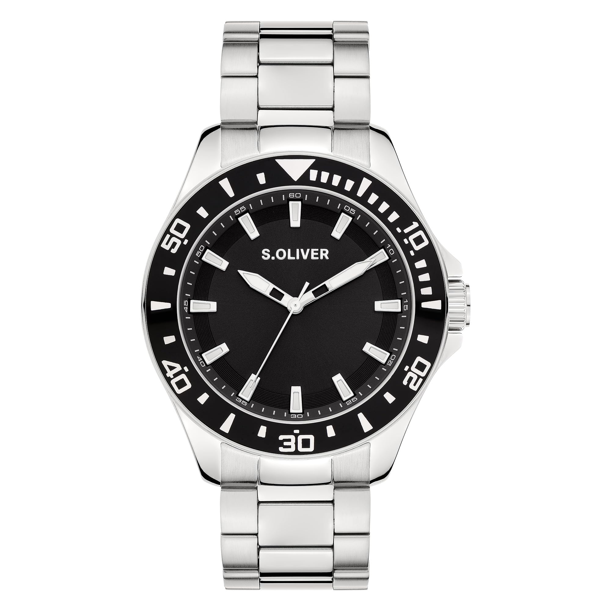 s.Oliver Men's Watch – Round – Silver – 41 mm – Metal Watch with Quartz Movement on Stainless Steel Strap with Folding Clasp – Analogue Watch – 10 ATM Waterproof – Scratch-Resistant