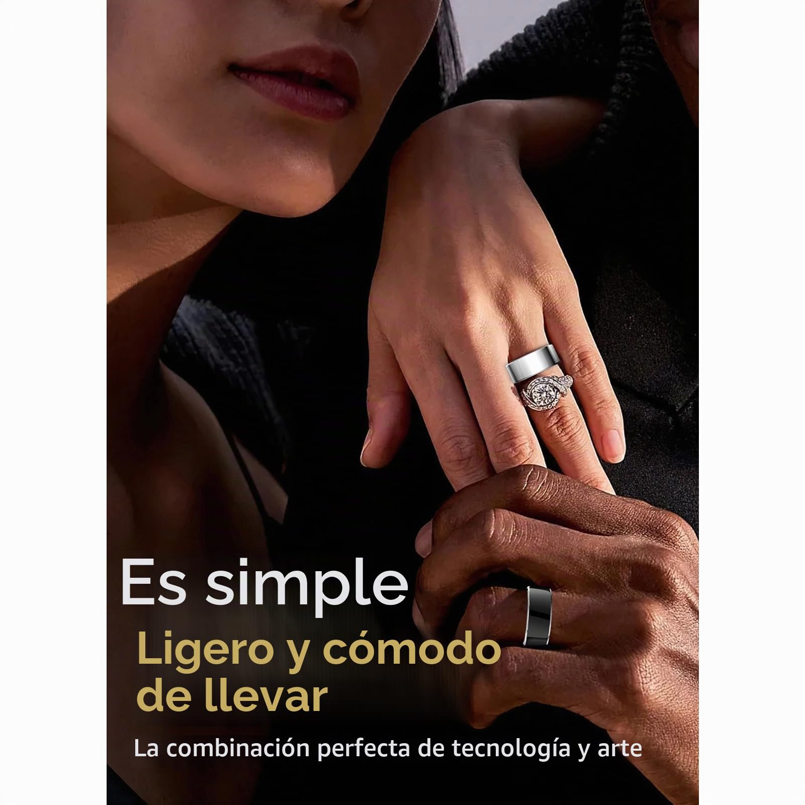 Smart Ring Health Tracker, Monitor de Calidad del Sueño, Anillo de Conteo de Pasos de Fitness con Estuche de Carga, Control Remoto para Selfies de Teléfono, IP68 a Prueba de Agua