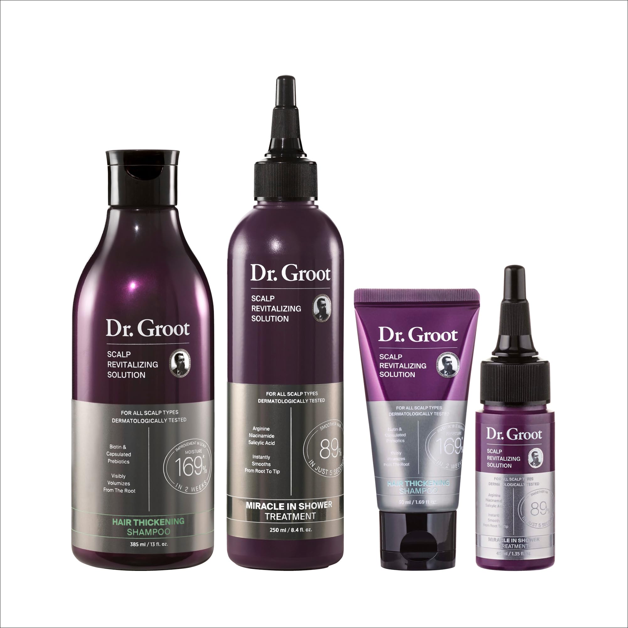 Dr. GrootThicken & Smooth at Home and On The Go Bundle for Hair Loss, Korean Hair Care, With Biotin and Prebiotics, Clinically Proven to Improve Scalp Moisture