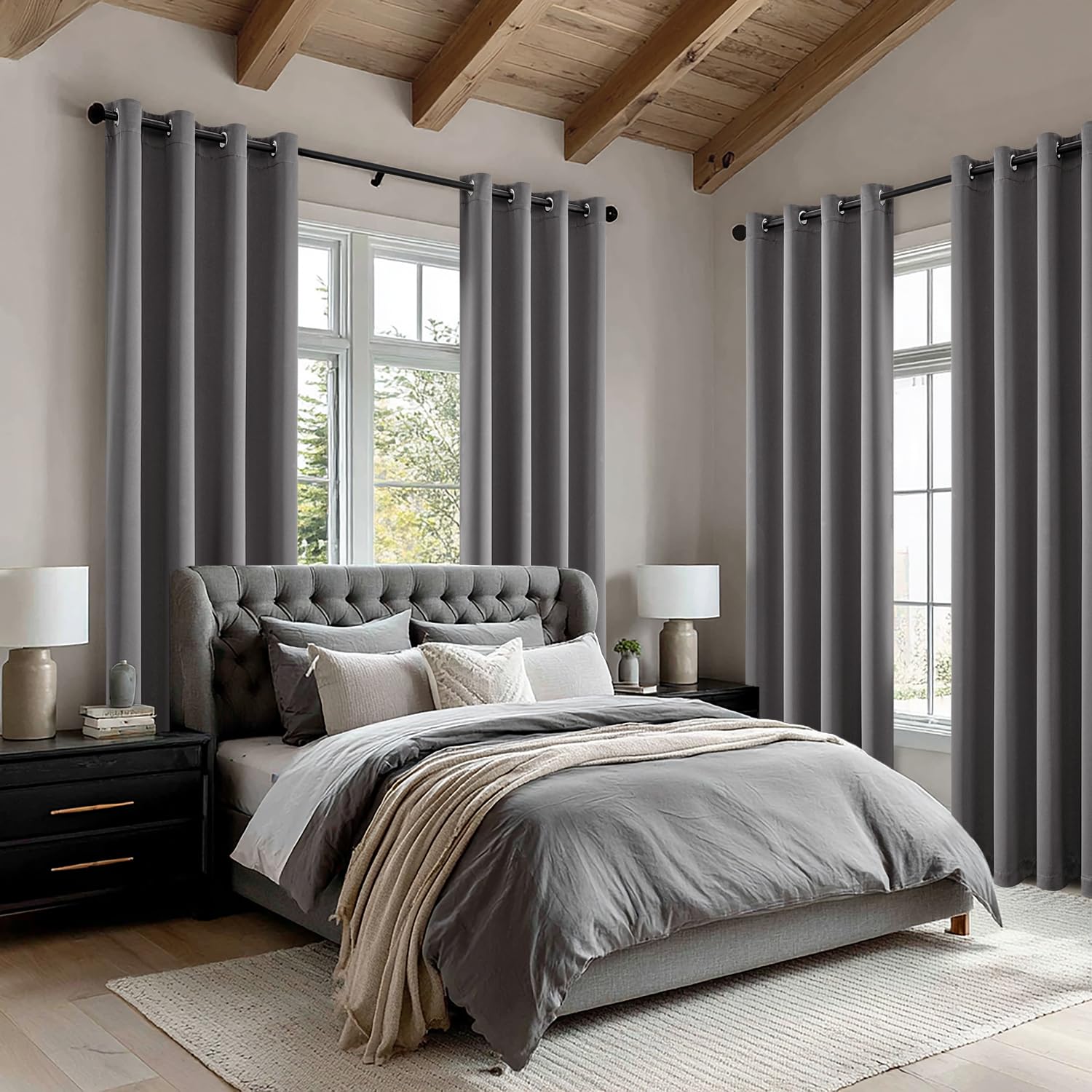 EMEMA Tende Grigio Opache con Occhielli 225 CM di lunghezza, Morbide Tende Oscuranti, Set di 2 Tende Oscuranti per Soggiorno Camera da Letto, Tende Opache con Occhielli Ciascuna H225 x B140 CM