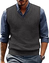 PJ PAUL JONES Men's V Neck Sweater Vest Cable Knitted Pullover Sweaters Vest - Buy now