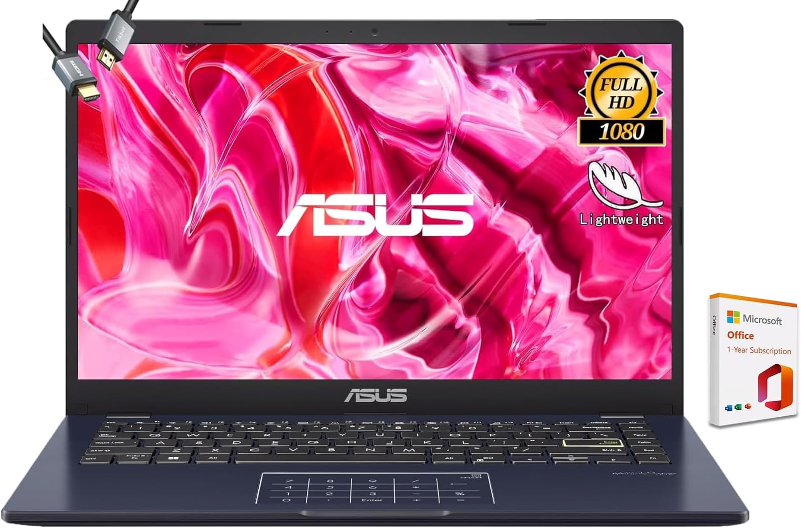 ASUS Vivobook Go 14” FHD Laptop, Intel Celeron N4500, 1-Year of Microsoft 365, Wi-Fi 5, USB Type-C, 10Hrs Battery Life, Windows 11 Home in S Mode, w/HDMI (4GB RAM | 256GB Storage)