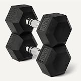 Amazon Basics Rubber Encased Hex Dumbbell Weights Set, 10 kg, Black - 3