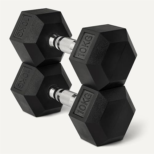 Amazon Basics Rubber Encased Hex Dumbbell Weights Set, 10 kg, Black - 3