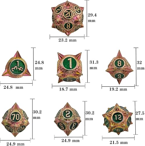 Miniatura 6 de DND - Juego de dados de metal D&D, redondos, poliédricos, RPG, 7 dados grandes, accesorios de personajes, juego de dados D&D MTG Warhammer