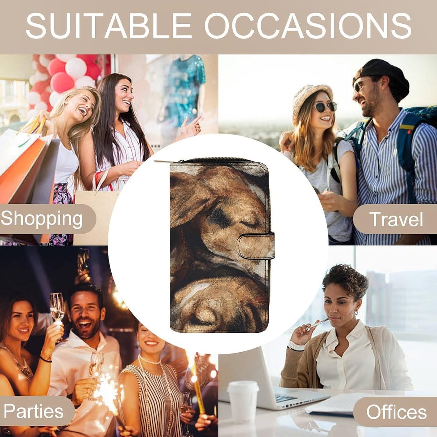 Foxhounds Dog Sleeping Together Womens Wallet for Men Slim Purse Clutch Handbag with Card Holder