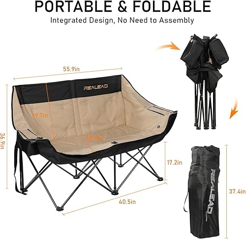 Miniatura 2 de REALEAD Silla de camping doble climatizada  Sillas de camping con calefacción para adultos con 3 niveles de calor y 4 zonas de calefacción, sillas
