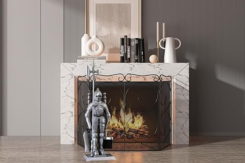 Miniatura 9 de Lizh Metalwork - Juego de herramientas para chimenea de caballero medieval, accesorios de chimenea resistentes, herramientas de chimenea de hierro