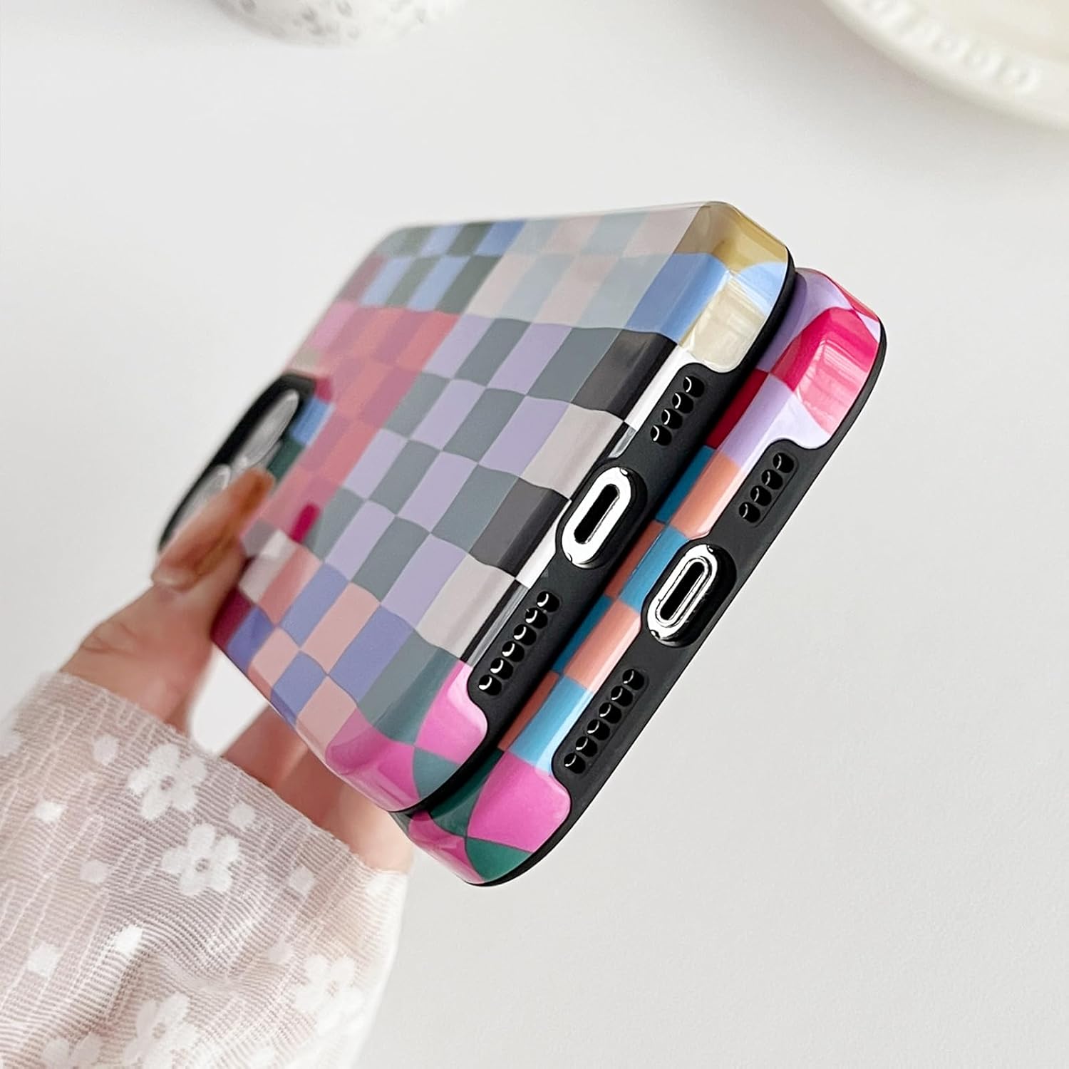 Compatible with iPhone 13/14 Case,Cute Colorful Checkered Case with Slim Soft TPU and Shockproof Hard PC Protective Covers for Women/Men Designed for iPhone 13/14 (Colorful 2) - Image 6