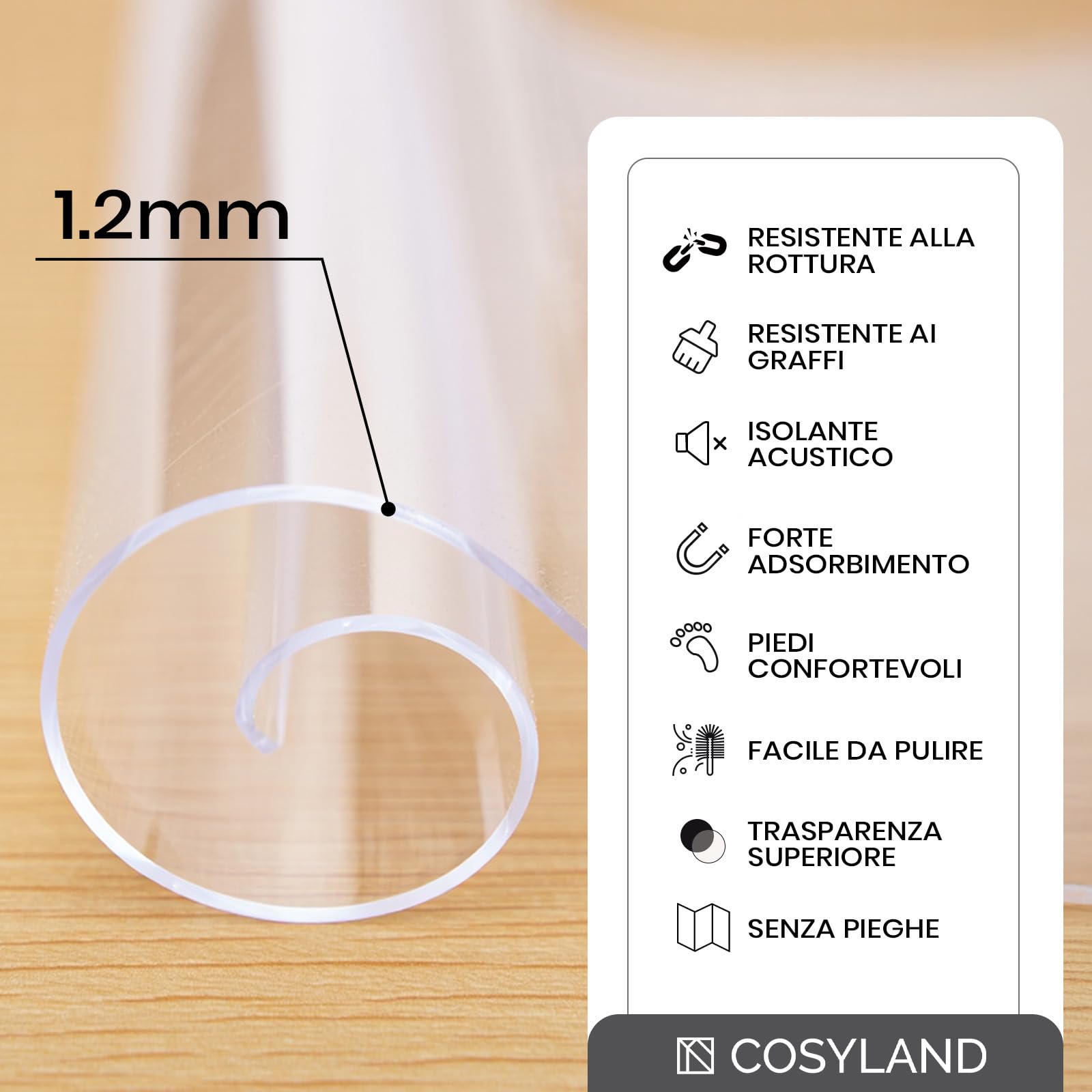 COSYLAND Tappeto trasparente salva parquet in PVC, Tappeto sedia ufficio antiscivolo, facile da pulire, compatibile con tutti i pavimenti tranne moquette - 100 x 120 cm aggiornamento