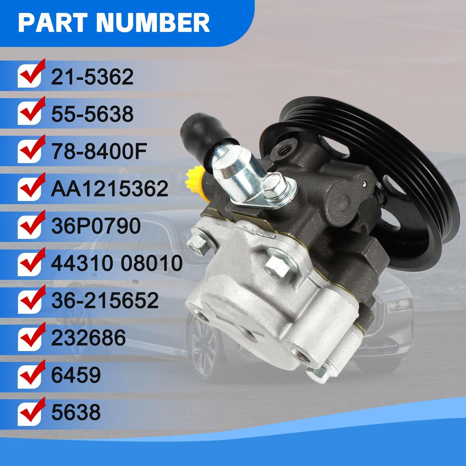 Power Steering Pump with Pulley Replace OE 21-5362 Fits for 2004-2006 Sienna 3.3L V6 3MZFE Aftermarket Parts